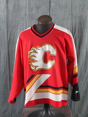 Calgary Flames Jersey (VTG) - 1990s Away Jersey by Pro Player - Men's 2XL